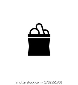 Groceries Package icon, groceries paper bag icon in black flat glyph, filled style isolated on white background