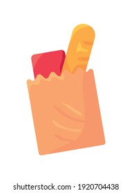groceries in paper bag with bread vector illustration design