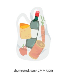 groceries in plastic bag free form style vector illustration design