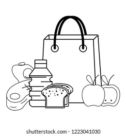 Groceries Purchase Bag Black White Stock Vector (Royalty Free ...