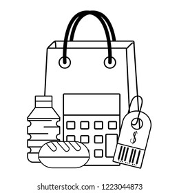 groceries purchase bag black and white
