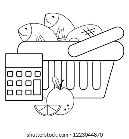 groceries purchase basket black and white