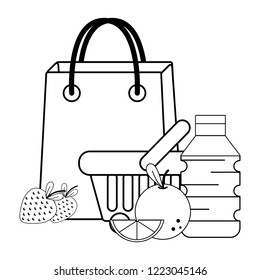 groceries purchase basket black and white