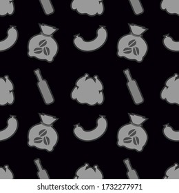 Groceries seamless pattern on a black background. Vector illustration.