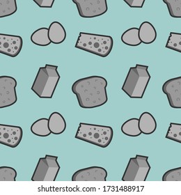 Groceries seamless pattern on a blue background. Vector illustration.