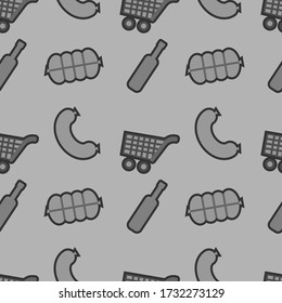 Groceries seamless pattern on gray background. Vector illustration.