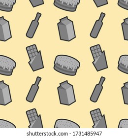 Groceries seamless pattern on a yellow background. Vector illustration.