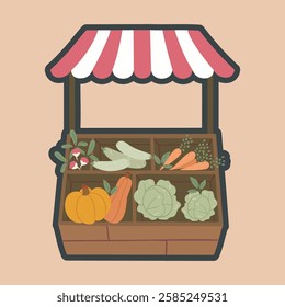 groceries stand with outline flat vector design.