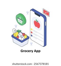 Grocery App isometric Colored illustration. EPS File stock illustration