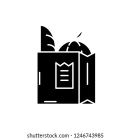 Grocery bag black icon, vector sign on isolated background. Grocery bag concept symbol, illustration 