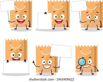 Grocery bag cartoon character bring information board