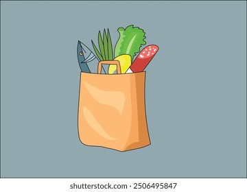 Grocery bag drawn in 2d