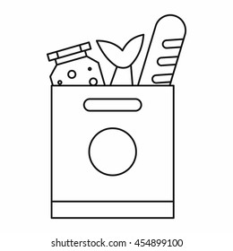 Grocery Bag With Food Icon In Outline Style Isolated Vector Illustration