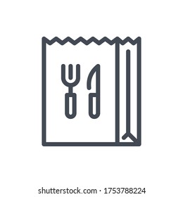 Grocery Bag with Fork and Knife line icon. Package with Delivered Products vector outline sign.