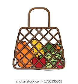 Grocery bag icon. Fruits and vegetables - Vector