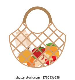 Grocery bag icon. Fruits and vegetables - Vector