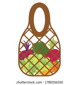 Grocery bag icon. Fruits and vegetables - Vector