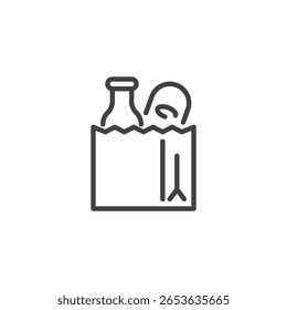 Grocery bag line icon filled with food items. Simple outline vector icon. Shopping symbol and market logo. Suitable for delivery, store, and kitchen themes.