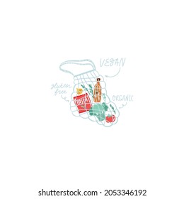 Grocery Bag Stickers Isolated On White Background