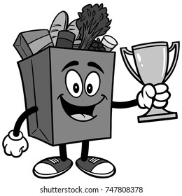 Grocery Bag with Trophy Illustration