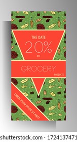 Grocery banner template design. The color pattern is drawn by hand. Vector 10 EPS.