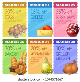 Grocery banners set vector design. Concept of advertising flyer with food icons