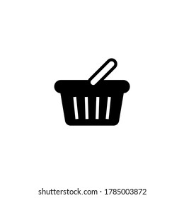 Icono de la cesta de compras en glifo plano negro, estilo relleno aislado en fondo blanco