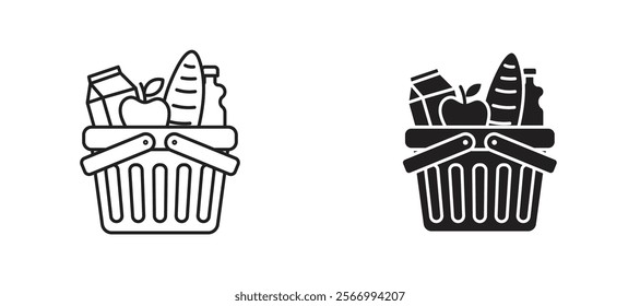 Grocery basket icons in outline and fill. vector illustration for ui.