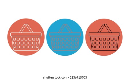Grocery basket icons, set. Vector graphics. Color and stroke options, isolated background.	

