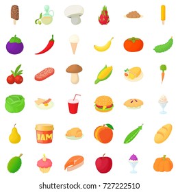 Grocery basket items icons set. Cartoon style of 36 vector icons for web isolated on white background