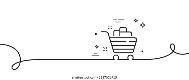 Icono de línea de cesta de compras. Una línea continua con curl. Cartel del carro de la compra. Símbolo del mercado de alimentos. Cesta de la cesta de la compra de una cinta de esquema única. Patrón de curva de bucle. Vector