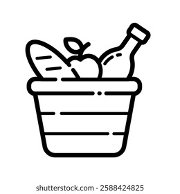 Grocery Basket Outline Icon Isolated On White Background