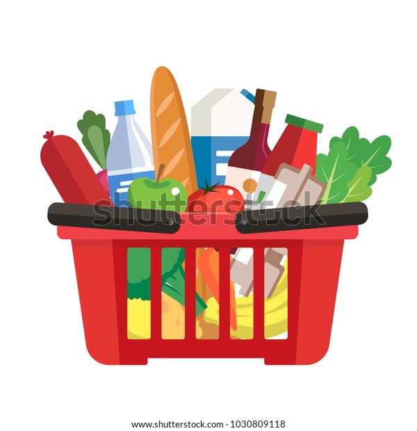 Grocery Basket Shopping Basket Different Foods Stock Vector (Royalty ...