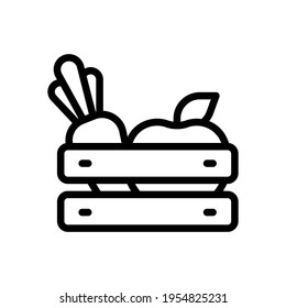 Grocery basket, shopping at the supermarket, Full box of fresh food. Black icon on white background