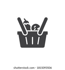 Grocery basket with vegetables vector icon. filled flat sign for mobile concept and web design. Shopping basket with food glyph icon. Symbol, logo illustration. Vector graphics