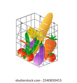 Grocery basket.Shopping basket full of grocery food.