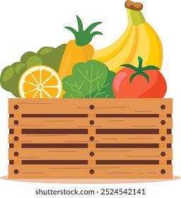 grocery box - a box with various food products. Vector flat illustration on white isolated background. design template