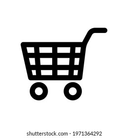 Grocery cart icon. Shopping. Black contour linear silhouette. Side view. Vector simple flat graphic illustration. The isolated object on a white background. Isolate.