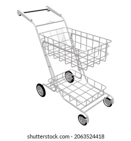 Grocery cart for shops. Food trolley. 3D illustration. Vector illustration eps-10
