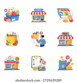 Grocery Concepts Estilo ilustrações conjunto 2
