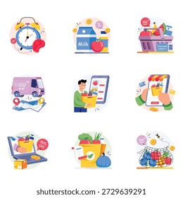 Grocery Concepts Conjunto de ilustrações de estilo 3
