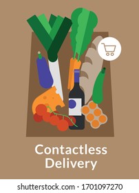 Grocery contactless delivery simple flat poster
