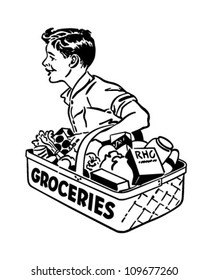 Grocery Delivery Boy - Retro Clipart Illustration