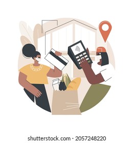 Grocery delivery service abstract concept vector illustration. Local stores delivery, online grocery shopping order, safety food service, stay home, social distance, quarantine abstract metaphor.