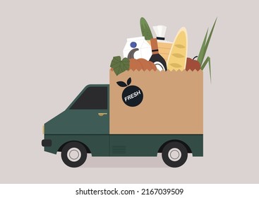 A Grocery Delivery Van With A Cabin Designed As A Huge Paper Bag 