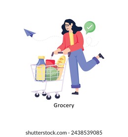 Diseño de estilo plano de la tienda de comestibles ilustraciones de stock. 