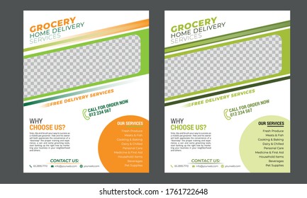 Grocery Flyer, Grocery Business Home Delivery Services Flyer Template 