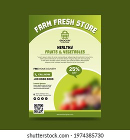 Grocery Flyer. Farm Fresh Store Leaflet. Vegetables Template Design On Green Background. Supermarket Online Store Brochure. Shopping Banner.