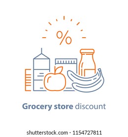 Grocery Food And Drink, Pile Of Products, Consumption Concept, Retail Store Loyalty Program, Supply And Demand, Food Choice Abundance, Vector Line Icon, Thin Stroke