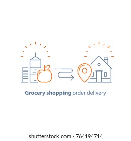Grocery food and drink, shopping order delivery, vector line icon, thin stroke